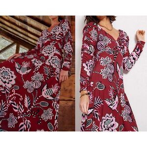 NWT Farm Rio Pineapple Inspiration Burgundy Floral V-Neck Maxi Dress Women's XXS